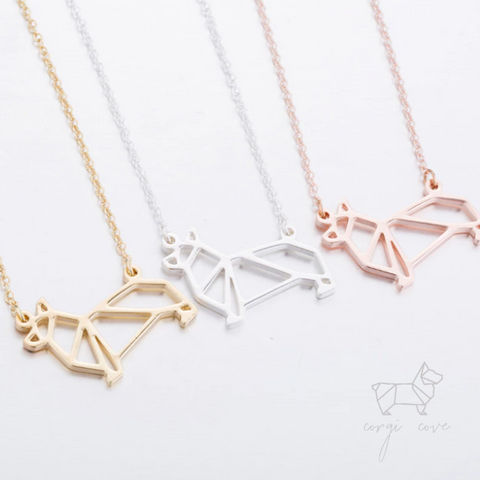 Minimalist Origami Corgi Necklace